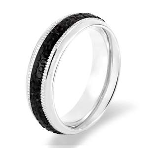 Anillo minimalista de acero inoxidable plateado y negro con micro-pavé de cristales