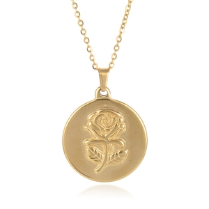 Vintage Relief Rose Münze Anhänger Kette in Goldoptik mit feiner Kreuzkette