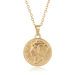Vintage-Münzanhänger-Halskette aus vergoldetem Edelstahl mit Liberty-Kopf-Relief im Retro-Stil