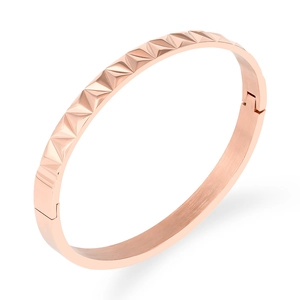 Rose gold punk style stainless steel bangle with pyramid texture and buckle clasp