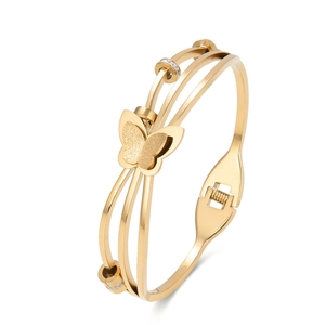 Fashion Stainless Steel Butterfly Bangle For Women Frosted Hollow Layered Bracelet With Zirconia Rhinestone Jewelry Gift