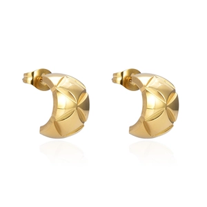 Elegantes pendientes de acero chapado en oro rosa de 18K con patrón de diamantes acolchados