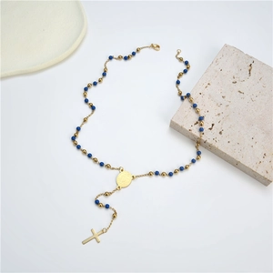 Titanium Steel Rosary Necklace For Women Colorful Beads Religious Cross Pendant Virgin Mary Medal Bohemia Jewelry Necklace