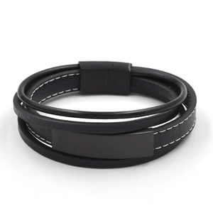Herren Mehrschichtiges Geflochtenes Lederarmband Mit Edelstahl Magnetverschluss Punk Stil Schwarz Mode Schmuck Geschenk Für Männer