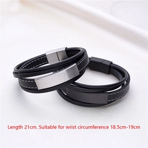 Detail eines mehrlagigen Lederarmbands mit Magnetverschluss und 21 cm Längenangabe