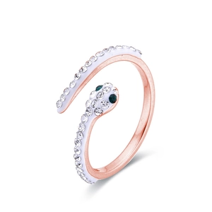Eleganter roségoldener Schlangenring mit Pavé-Diamanten und grünen Edelstein-Augen