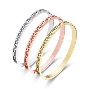 Brazalete Minimalista de Acero Inoxidable con Eslabones de Cadena Huecos Ovalado con Bisagra Oro Plata Rosa Joyería de Moda