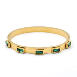Brazalete de Bisagra de Acero Inoxidable Vintage Con Piedras Rectangulares Incrustadas Chapado en Oro Brazalete Geométrico Ovalado