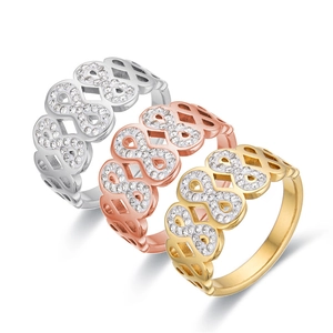 Anello in Acciaio Inossidabile a Forma di 8 Infinito per Uomo Donna Traforato con Micro Pave di Zirconia Oro Argento Oro Rosa Gioielli di Moda