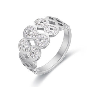 Anello simbolo infinito in acciaio inossidabile con micro cristalli argentati