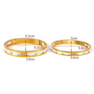 Gold stainless steel ceramic bracelet set with rhinestones and dimension markings