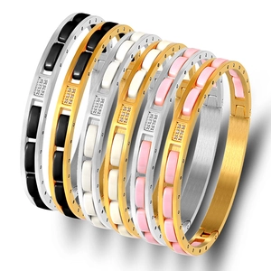 Stainless Steel Ceramic Bangle Bracelet With Zirconia Inlay Modern Minimalist Fashion Jewelry Hand Cuff For Men Women Gift
