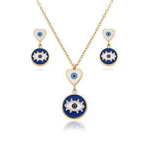 Collana e Orecchini in Acciaio Inossidabile Cuore Malocchio Turco Placcato Oro Argento Smalto Gioielli Etnici Moda per Donna