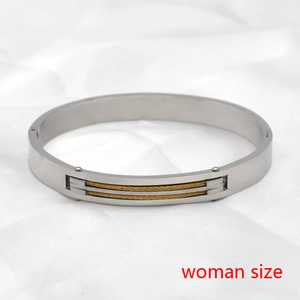 Modernes Armband für Paare aus Titanstahl mit doppelten Golddrahtseilen und Silber-Finish