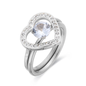 Elegant silver heart-shaped ring set with central zircon and pavé diamond-style accents