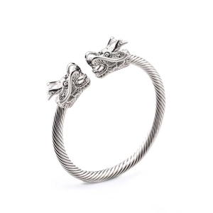 Brazalete punk de acero de titanio con diseño de doble cabeza de dragón y cuerda de acero
