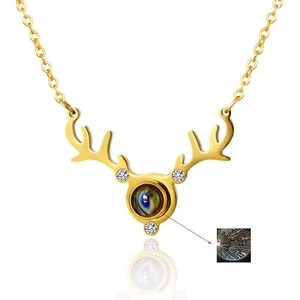 Titanium Steel Antler Projection Necklace 100 Languages I Love You Pendant For Women Men Valentine Day Gift Jewelry