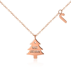 Roségoldene Weihnachtsbaum-Halskette mit Gravur und kleinem Zuckerstangen-Anhänger