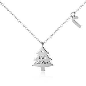 Silberne Halskette mit Weihnachtsbaum Anhänger, Gravur und kleinem Zuckerstangen Ornament