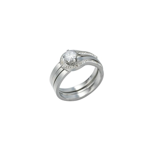 Set de dos anillos de acero de titanio con cristal redondo y pavé de diamantes