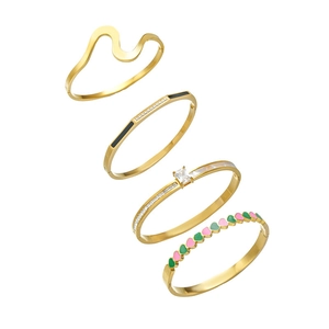 Bracelet Jonc Vague en Acier Inoxydable pour Femmes Plaqué Or Argent Cœur Émail Zircone Nacre Bracelet Ouvert Bijoux