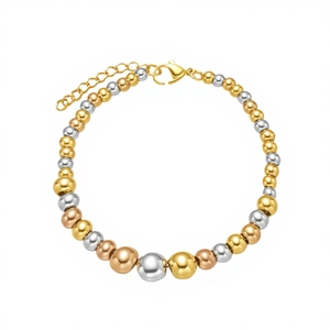 Dreifarbiges Edelstahl-Perlenarmband mit goldenen, silbernen und roségoldenen Perlen