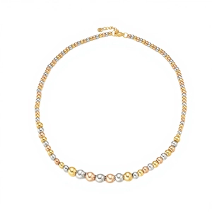 Dreifarbige Perlenhalskette mit Edelstahlkugeln in Gold, Silber und Roségold-Optik
