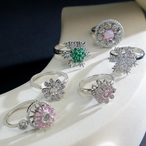 Bagues Ouvertes Rotatives en Zircon Fleur Flocon de Neige Acier Titane Géométrique Réglable Bagues de Doigt Femme Bijoux Cadeau