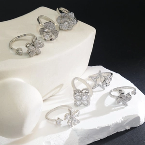 Drehbarer Fidget Blume Stern Windmühle Offener Verstellbarer Kupferring Mit Zirkon Verzierung Für Stressabbau Damen Schmuck