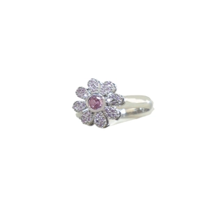 Bague fleur rotative avec pierres roses et plaquage argent au design floral délicat