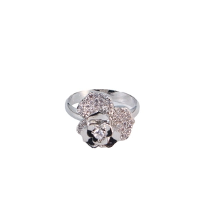Eleganter verstellbarer Silberner Blumenring mit Diamant und Pavé-Kristallblüten