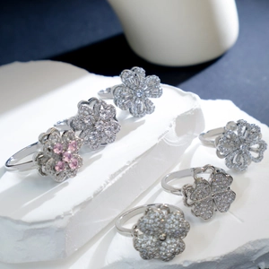 Luxury Copper Zirconia Lucky Four-Leaf Clover Adjustable Open Ring For Women Heart Floral Sparkling Fashion Finger Jewelry