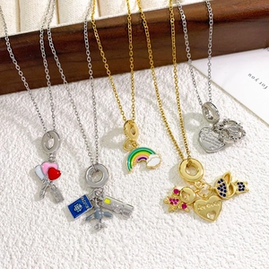 Luxe Titanium Staal S925 Zilveren Hanger Ketting Voor Vrouwen Reizen Vliegtuig Regenboog Hart Hemelse Mode Sieraden Cadeau