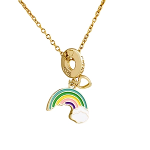 S925 sterling zilveren gouden ketting met regenboog emaille hanger en klein hol hartje