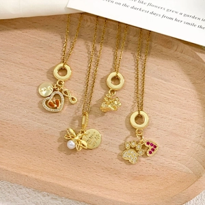 Exquisite 18K gold-plated copper necklaces with heart, bee, and zircon pendants set