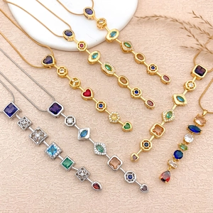 Multi Color Zirconia Geometric Pendant Necklace For Women Titanium Steel Gold Silver Plated Vintage Luxury Party Jewelry Gift