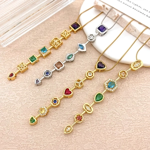 Elegant multi-color geometric gemstone pendant necklaces with gold and silver chains