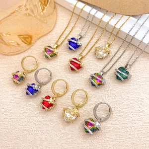 Elegant heart crystal jewelry set with necklace and earrings in various colors for women