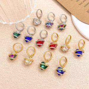Luxurious multi-color heart crystal earrings with gold and silver metal bases
