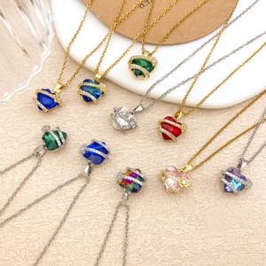 Colorful heart crystal necklaces with rhinestone wrap detail on gold and silver chains
