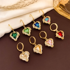 Elegant gold-plated heart-shaped gemstone necklace collection with sparkling zircon halo