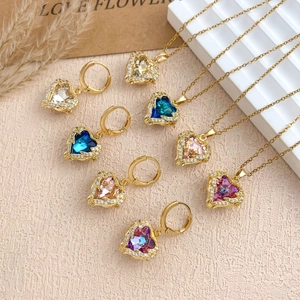 Heart Pendant Necklace And Earrings Jewelry Collection Stainless Steel Copper Zirconia Elegant Accessories For Women
