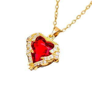 Elegant Heart of the Ocean necklace with red crystal pendant and gold finish