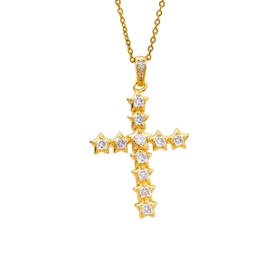 Collar con colgante de cruz dorada estilo punk con piedras de circón en forma de estrella