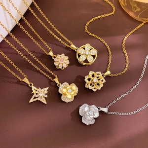 Drehbare Sonnenblumen-Halsketten mit Zirkonia in Gold- und Silber-Beschichtung