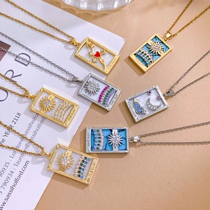 Exquisite Tarot sun and star necklaces with rectangular pendants and cubic zirconia