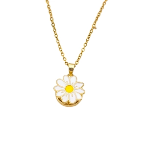 Collana a margherita in acciaio al titanio dorato minimalista con smalto bianco e giallo