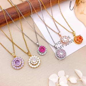 Bunte drehbare runde Kristallhalsketten in Gold und Silber aus Edelstahl für Damen