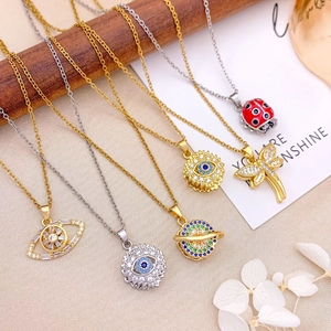 Rotatable Evil Eye Butterfly Titanium Steel Necklace Gold Silver Zircon Dragonfly Heart Pendant Jewelry For Women