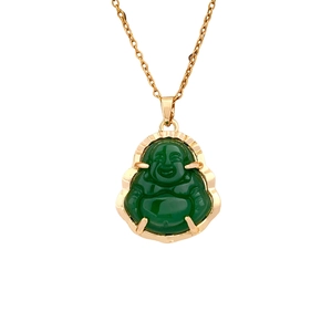 Collana minimalista con ciondolo Buddha verde e catena dorata in acciaio al titanio